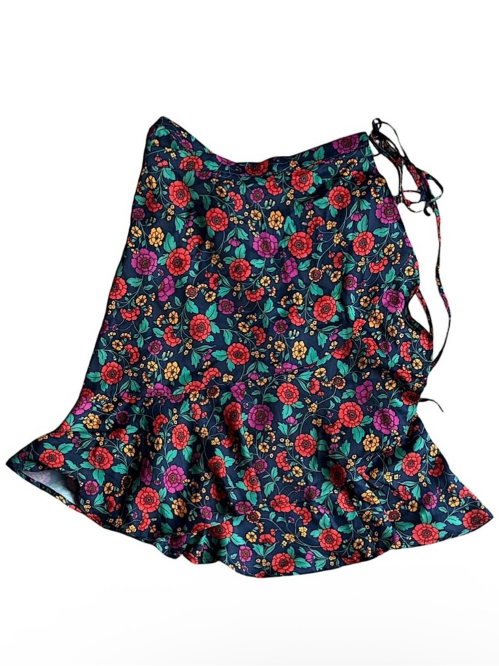 summersalt Floral Mini Skirt in Navy with Red, Purple & Teal Flowers